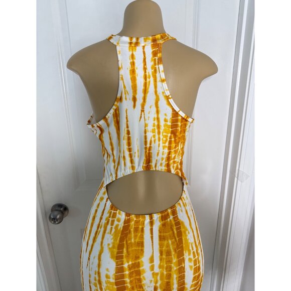 Yellow & White Tie-Dye Sleeveless Maxi Dress With Racerback & Cutout Detail - Picture 2 of 4